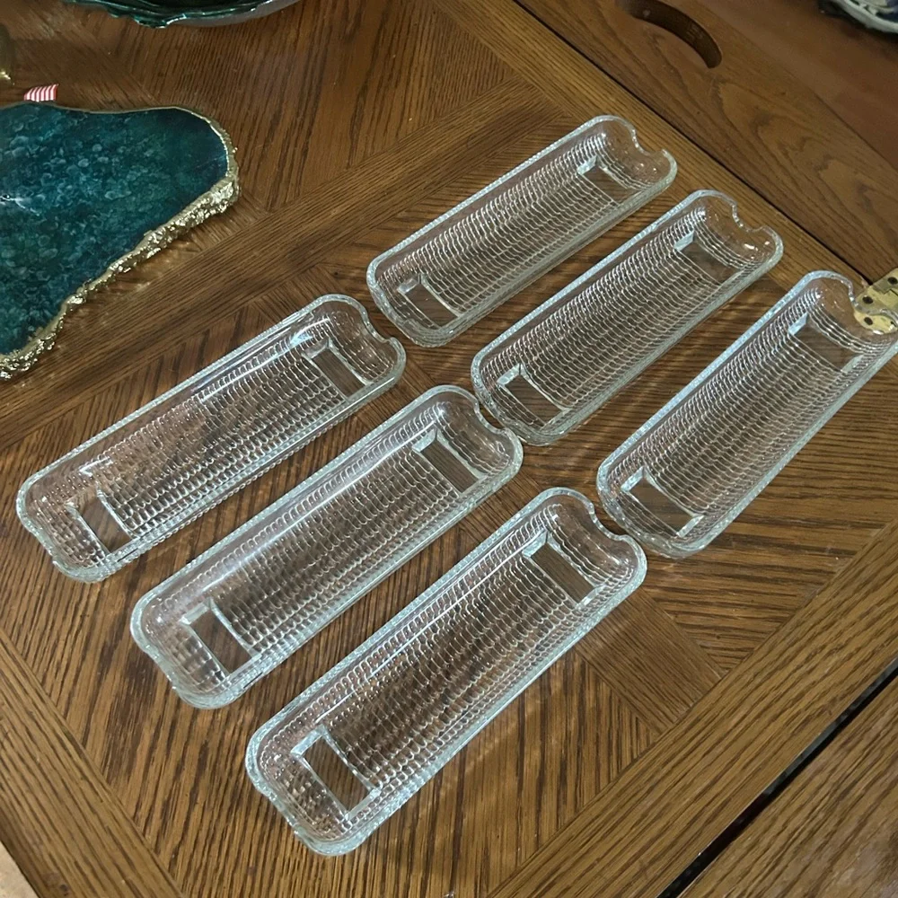 Vintage Set of 6 Glass Corn-on-the-Cob Dishes